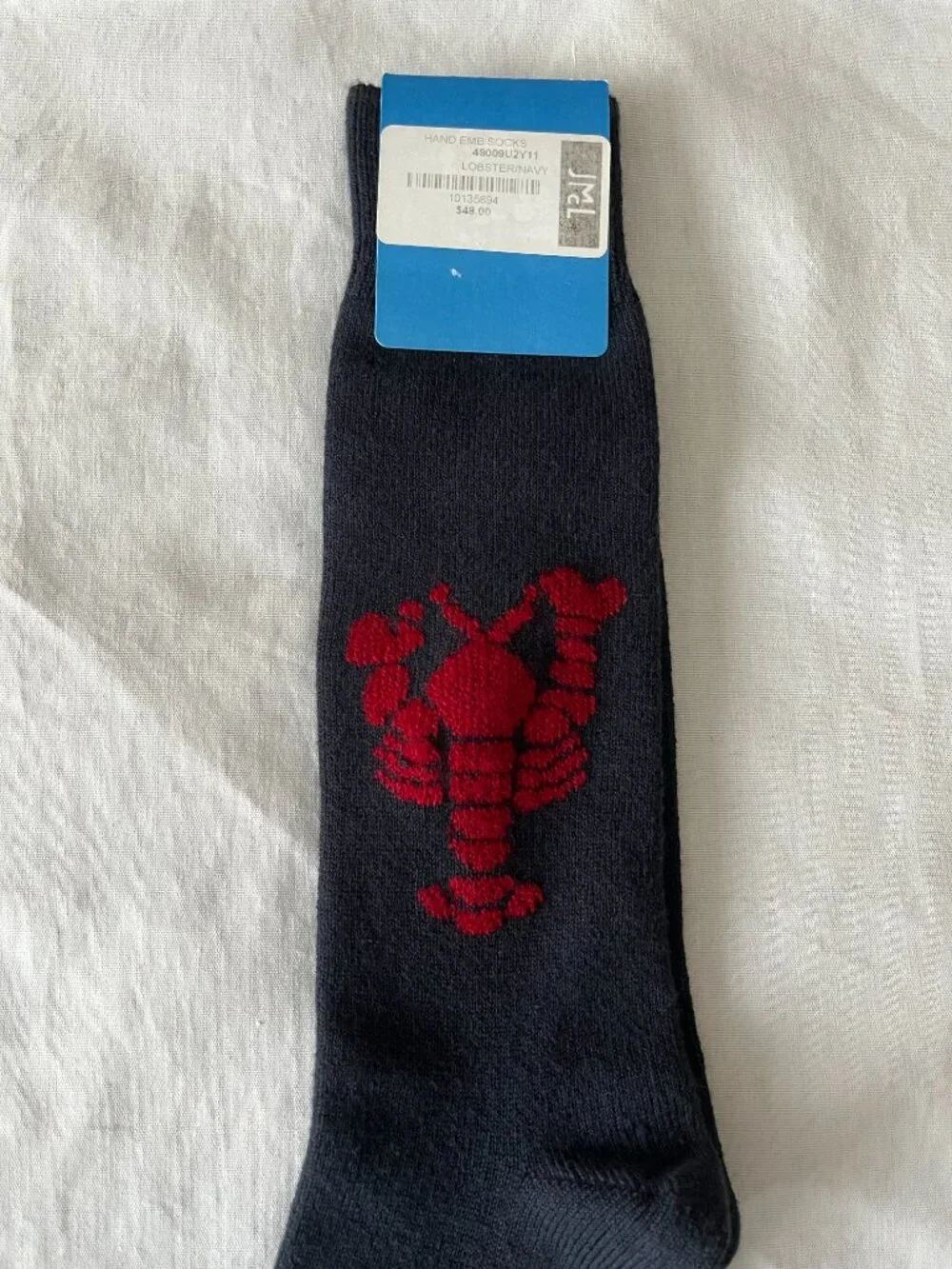NEW with tags J.McLaughlin hand embroidered lobster men’s socks Navy & red rare